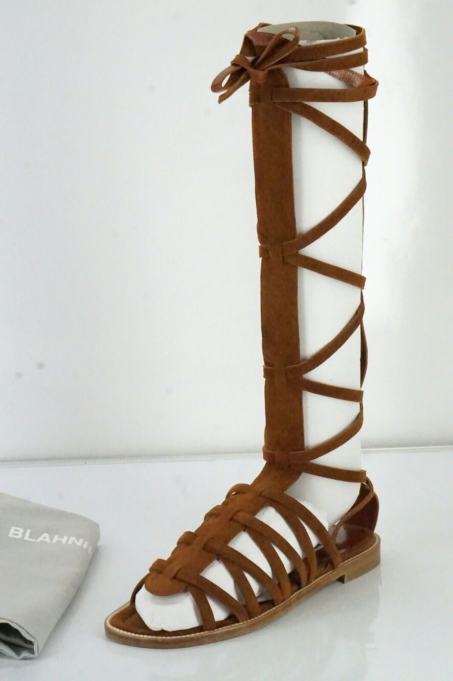 Manolo Blahnik Brown Suede Martihizi Gladiator Sandals Size 36.5 New Knee $1245